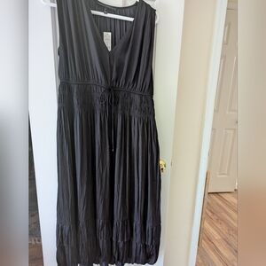 White House Black Market Black V-Neck Smocked Waist Maxi Dress